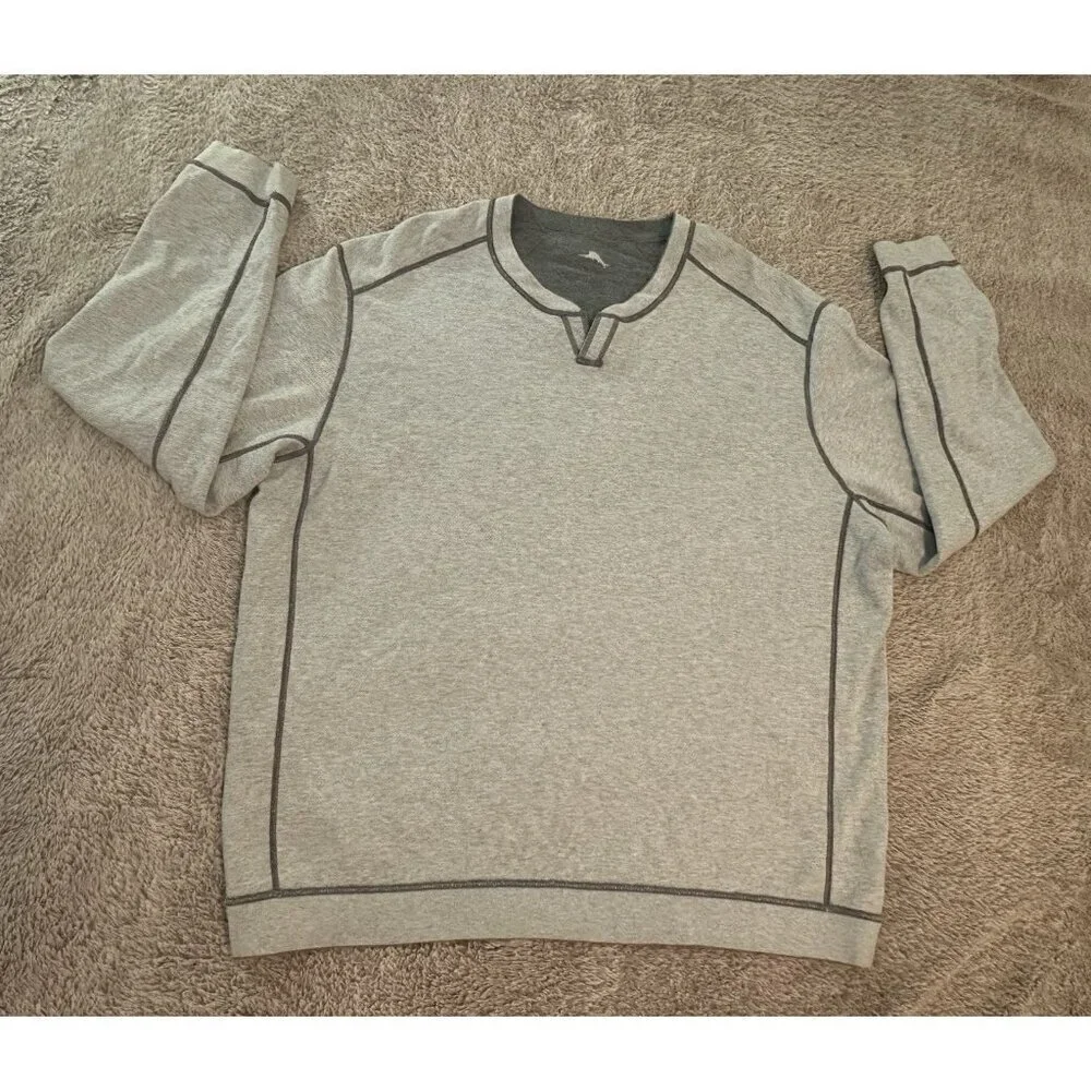 Tommy Bahama Reversible Sweater Gray Cotton Long Sleeves Mens